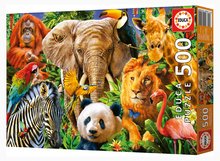 Puzzle 500-teilig - Puzzle Wild Animal Collage Educa 500 Teile und Fix- Kleber_1