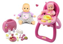Játékbaba etetőszékek - Szett etetőszék MiniKiss Smoby hanggal és pelenkázó bőrönd játékbabával_9