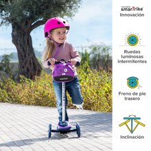 Okretni romobili - Romobil Scooter T3 Purple SmarTrike s kotačićima koji svijetle te ruksakom nosivost 20 kg ljubičasti od 24 mjes_0