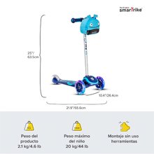 Kinderroller mit Zick-Zack Bewegungen - Roller mit leuchtenden Rädern Scooter T3 Blue SmarTrike blau mit Rucksack ab 24 Monaten, Belastbarkeit 20 kg_2