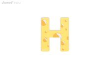 Dekoracje do pokoi dziecięcych - Drewniana litera H Abecadło Janod naklejana 9 cm żółta/brązowa od 3 roku_0