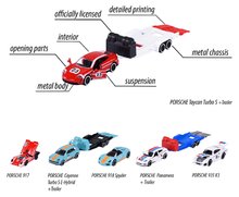Samochodziki - Autka z przyczepą Porsche Motorsport Race Trailer Majorette metalowe z otwieranymi częściami, długość 19 cm_2