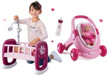 Vozički za punčke in dojenčke od 12 mesecev - Komplet sprehajalček in voziček za dojenčka 2v1 MiniKiss Smoby in dojenček z zvokom in zibelka z vrtiljakom in stekleničko_4