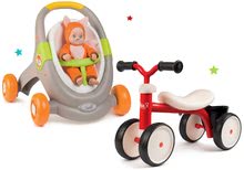 Igračke za bebe - Set hodalica i kolica s autosjedalicom životinje Animal Minikiss 3u1 Smoby s kočnicom i guralica Red s pomičnim volanom_25