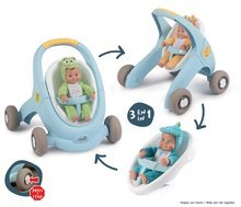 Detské chodítka - Set chodítko a kočík s brzdou Croc Baby Walker Minikiss 3in1 Smoby a bábika slimáčik 30 cm so zvukom_4