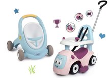 Kompleti za najmlajše - Komplet sprehajalček in voziček z zavoro Croc Baby Walker Minikiss 3in1 Smoby in rožnati poganjalec z naslonom_0