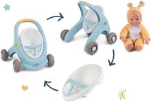 Otroški sprehajalčki - Komplet sprehajalček in voziček z zavoro Croc Baby Walker Minikiss 3in1 Smoby in dojenček polžek 30 cm z zvokom_3