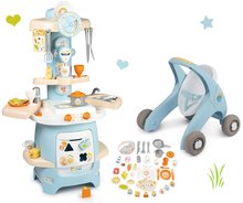 Girelli per bambini - Set girello e passeggino con freno Croc Baby Walker Minikiss 3in1 Smoby con cucina didattica e mattoncini_1