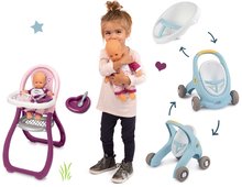 Kompleti za najmlajše - Komplet sprehajalček in voziček z zavoro Croc Baby Walker Minikiss 3in1 Smoby in stolček za hranjenje z dojenčkom_4