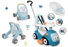 Otroški sprehajalčki - Komplet sprehajalček in voziček z zavoro Croc Baby Walker Minikiss 3in1 Smoby in moder poganjalec z naslonom_1
