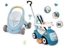 Girelli per bambini - Set girello e passeggino con freno Croc Baby Walker Minikiss 3in1 Smoby e auto senza pedali primi blu con schienale_3