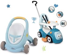 Premergătoare - Set premergător și cărucior cu frână Croc Baby Walker Minikiss 3in1 Smoby și babytaxiu albastru cu spătar_2