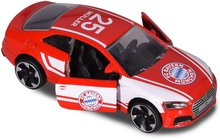 Samochodziki - Auta FC Bayern Majorette Zestaw 5 rodzajów z metalowymi amortyzatorami i naklejkami w opakowaniu prezentowym._2