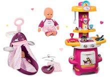 Domčeky pre bábiky sety - Set prebaľovací vozík pre bábiku Baby Nurse Zlatá edícia Smoby s postieľkou, bábika 32 cm a kuchynka Máša a medveď od 18 mes_21