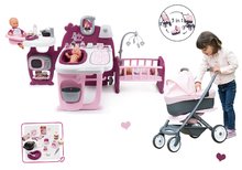 Domečky pro panenky - Set domeček pro panenku Violette Baby Nurse Large Doll's Play Center Smoby a kočárek trojkombinace Powder Pink 3in1 Maxi Cosi&Quinny_0