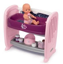Postýlky a kolébky pro panenky - Postýlka k posteli s pultem na přebalování Violette Baby Nurse 2v1 Smoby 3 pozice s 8 doplňky od 24 měsíců_1