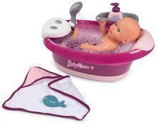 Domčeky pre bábiky sety - Set vanička s tečúcou vodou elektronická Violette Baby Nurse Smoby so spacím vakom a kolíska s kolotočom_2