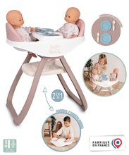 Stoličky pre bábiky - Jedálenská stolička pre dvojičky Twin Highchair 2in1 Natur D'Amour Baby Nurse Smoby pre 42 cm bábiky so 4 doplnkami od 24 mes_2