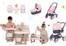 Domki dla lalek w zestawie - Zestaw domek dla lalki Large Doll's Play Center Natur D'Amour Baby Nurse Smoby i trzyfunkcyjny wózek ze śpiworkiem, kangurką i 32 cm lalką_69