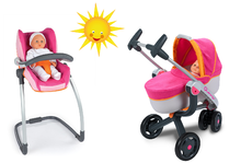 Cărucioare pentru păpuși seturi - Set cărucior pentru păpuşă 3in1 Maxi Cosi&Quinny Smoby (mâner de împins 70 cm) şi leagăn, scaun de maşină şi scaun de masă 3in1_14