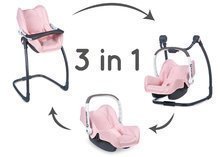 Kočíky pre bábiky sety - Set jedálenská stolička s autosedačkou a hojdačkou Powder Pink Maxi Cosi&Quinny Smoby a bábika Baby Nurse s vaničkou s postieľkou_3