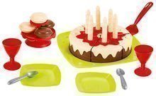 Kuchynky pre deti sety - Set reštaurácia s elektronickou kuchynkou Chef Corner Restaurant Smoby a servírovací vozík s potravinami a narodeninová torta na stole so stoličkou_4
