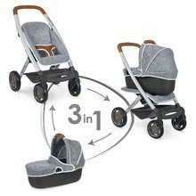 Vozički za punčke in dojenčke kompleti - Komplet športni in globoki voziček DeLuxe Pastel Maxi Cosi&Quinny Grey 3v1 Smoby in ergonomska nosilka s pamperskami in steklenička z mlekom Baby Nurse_0