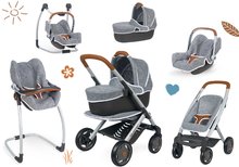 Vozički za punčke in dojenčke kompleti - Komplet globoki in športni voziček DeLuxe Pastel Maxi Cosi&Quinny Grey 3v1 Smoby in stolček avtosedež in gugalnica_1