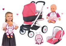 Vozički za punčke in dojenčke kompleti - Komplet globoki voziček trikombinacija Trio Pastel Maxi Cosi & Quinny 3v1 Smoby in avtosedež z nosilko in dojenček Violette Baby Nurse 32 cm_0