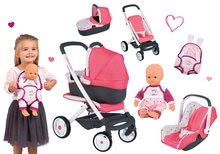 Vozički za punčke in dojenčke kompleti - Komplet globoki voziček trikombinacija Trio Pastel Maxi Cosi & Quinny 3v1 Smoby in avtosedež z nosilko in dojenček Violette Baby Nurse 32 cm_3