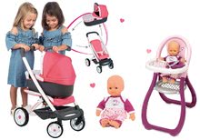 Vozički za punčke in dojenčke kompleti - Komplet globoki voziček trikombinacija Trio Pastel Maxi Cosi & Quinny 3v1 Smoby in stolček za hranjenje in dojenček Violette Baby Nurse 32 cm_3