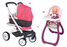 Vozički za punčke in dojenčke kompleti - Komplet globoki voziček trikombinacija Trio Pastel Maxi Cosi & Quinny 3v1 Smoby in stolček za hranjenje Baby Nurse_13