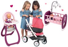 Vozički za punčke in dojenčke kompleti - Komplet globoki voziček trikombinacija Trio Pastel Maxi Cosi & Quinny 3v1 Smoby in stolček za hranjenje in zibelka Baby Nurse_16