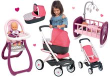 Vozički za punčke in dojenčke kompleti - Komplet globoki voziček trikombinacija Trio Pastel Maxi Cosi & Quinny 3v1 Smoby in stolček za hranjenje in zibelka Baby Nurse_6