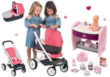 Vozički za punčke in dojenčke kompleti - Komplet globoki voziček trikombinacija Trio Pastel Maxi Cosi & Quinny 3v1 Smoby in posteljica za v posteljo z dojenčkom ki lula Baby Nurse_5