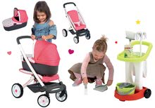 Vozički za punčke in dojenčke kompleti - Komplet globoki voziček trikombinacija Trio Pastel Maxi Cosi & Quinny 3v1 Smoby in čistilni voziček z vedrom_9
