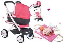 Vozički za punčke in dojenčke kompleti - Komplet globoki voziček trikombinacija Trio Pastel Maxi Cosi & Quinny 3v1 Smoby in previjalna podloga Baby Nurse z dodatki za 42 cm dojenčka_0