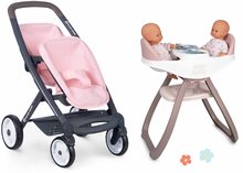 Zestaw wózek dla bliźniaków Powder Pink Maxi Cosi&Quinny Smoby z pasem bezpieczeństwa i krzesełkiem do jedzenia