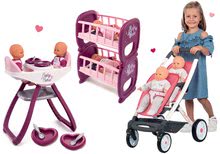 Wózki dla lalek w zestawie - Zestaw wózek dla dwóch lalek Twin Trio Pastel Maxi Cosi & Quinny Smoby i krzesełko do karmienia Baby Nurse i łóżeczko dla 42 cm lalki_15