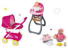 Vozički za punčke in dojenčke kompleti - Komplet voziček Maša in medved za dojenčka Smoby globok (58 cm ročaj), stol za hranjenje in dojenček z oblekicami od 18 mes_20