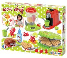 Obyčajné kuchynky - Set kuchynka skladacia Tefal Opencook Smoby červená s kávovarom a chladničkou a mikrovlnka a vaflovač so spotrebičmi a vaflami_23