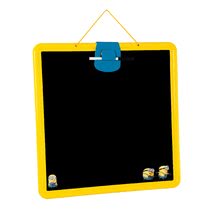 Staré položky - Školská magnetická tabuľa Mimoni Smoby obojstranná, na zavesenie s 10 doplnkami žlto-modrá_0