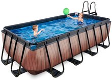 Obdélníkové bazény  - Bazén s filtrací Wood pool Exit Toys ocelová konstrukce 400*200*100 cm hnědý od 6 let_1