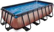 Baseny prostokątne - Basen z filtracją piaskową Wood pool Exit Toys stalowa konstrukcja, 400x200x100 cm, brązowy, od 6 roku życia_2