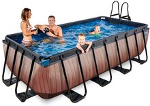 Bazény obdĺžnikové - Bazén s pieskovou filtráciou Wood pool Exit Toys oceľová konštrukcia 400*200*100 cm hnedý od 6 rokov_0
