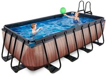 Obdélníkové bazény  - Bazén s pískovou filtrací Wood pool Exit Toys ocelová konstrukce 400*200*100 cm hnědý od 6 let_1