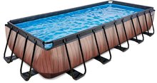 Medencék téglalap alakúak - Medence homokszűrős vízforgatóval Wood pool Exit Toys acél medencekeret 540*250*100 cm barna 6 évtől_2