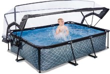 Bazény obdĺžnikové - Bazén s krytom a filtráciou Stone pool Exit Toys oceľová konštrukcia 220*150*65 cm šedý od 6 rokov_0