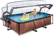 Bazény obdĺžnikové - Bazén s krytom a filtráciou Wood pool Exit Toys oceľová konštrukcia 300*200*65 cm hnedý od 6 rokov_0