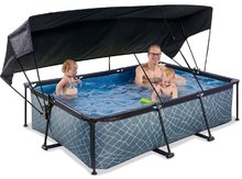 Piscines rectangulaires - Piscine avec toit et filtration Stone pool Exit Toys Structure en acier 220*150*65 cm gris à partir de 6 ans_0